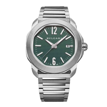 Orologio Octo Roma in acciaio inossidabile lucido e satinato-spazzolato quadrante verde con finiture Clous de Paris