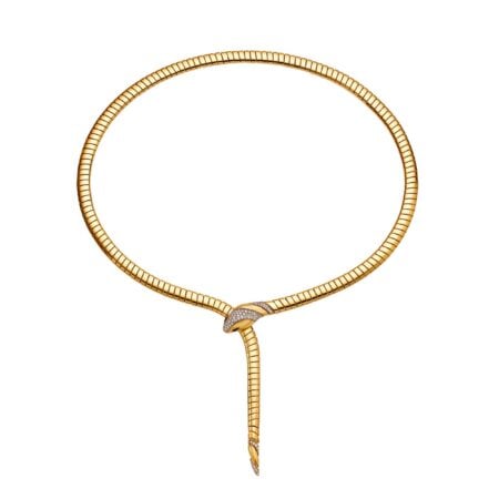 Bvlgari Serpenti Tubogas Necklace demi pavé diamonds head and the tail and black onyx eyes