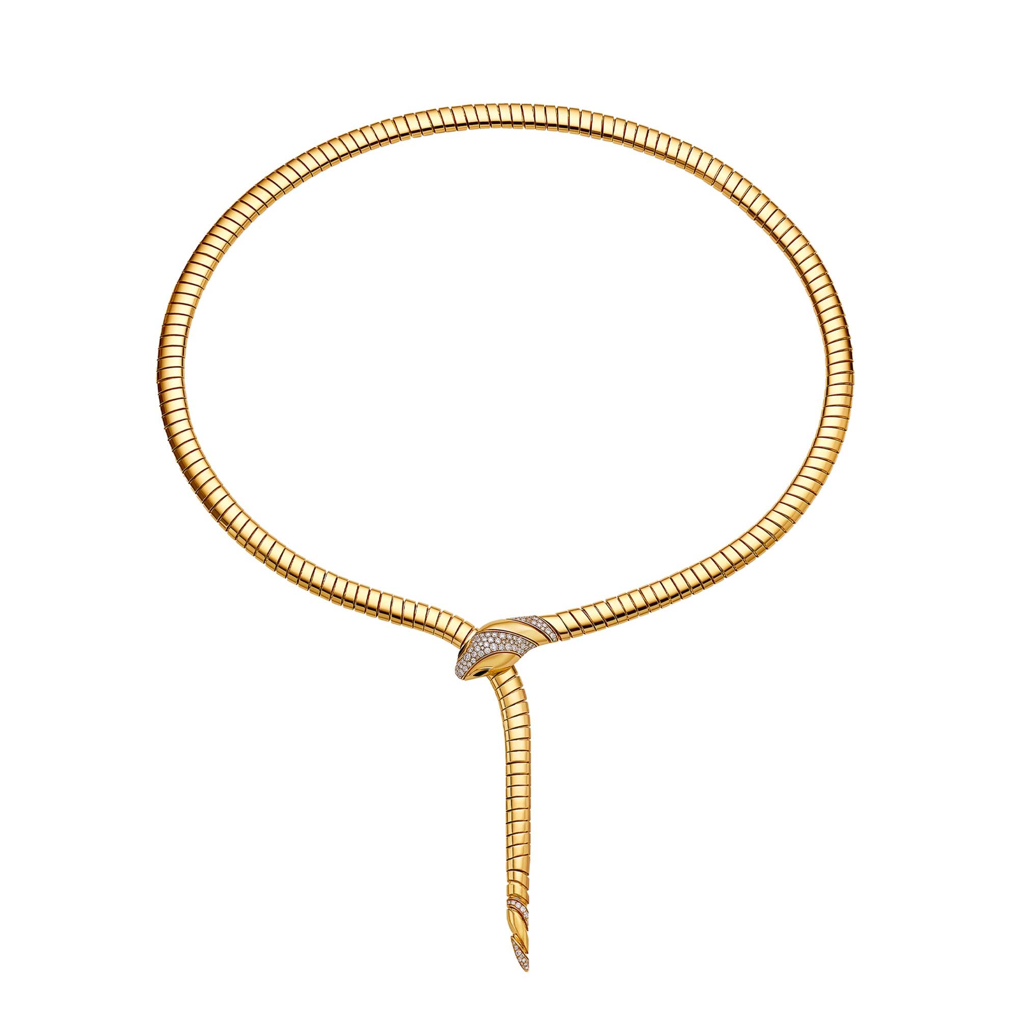 Bvlgari Serpenti Tubogas Necklace demi pavé diamonds head and the tail and black onyx eyes