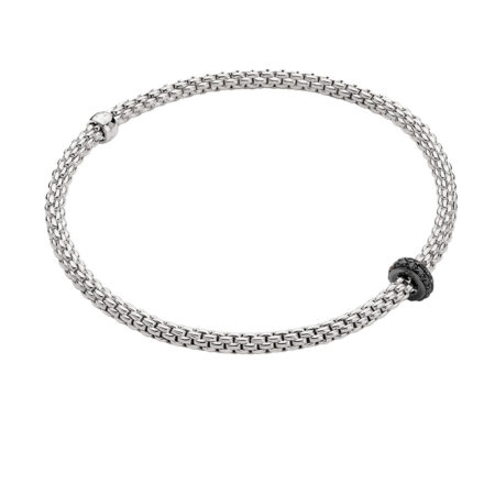 BRACCIALE PRIMA FLEX’IT ORO BIANCO RONDELLA DIAMANTI NERI