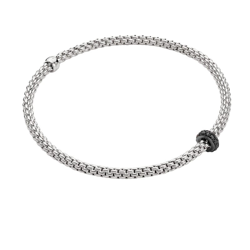 BRACCIALE PRIMA FLEX’IT ORO BIANCO RONDELLA DIAMANTI NERI