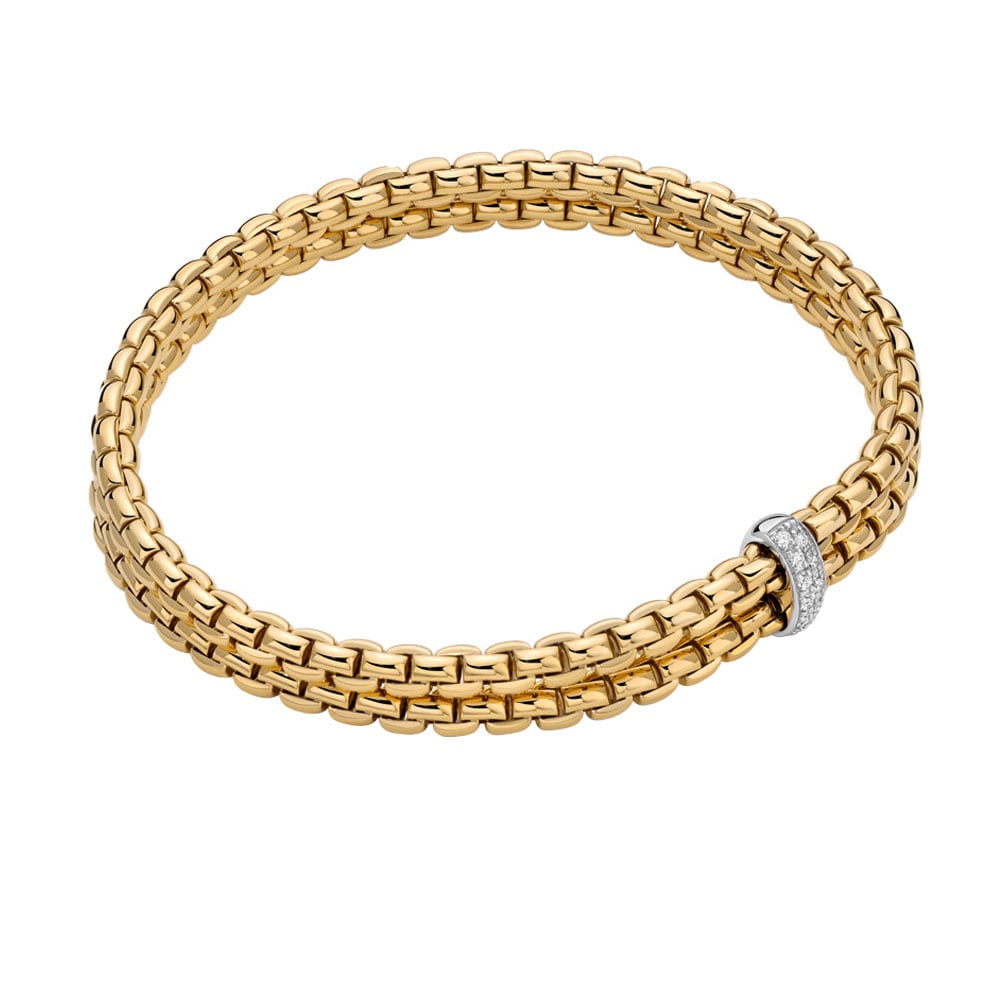 SOLO DOUBLE BRACELET YELLOW GOLD WITH DIAMOND PAVÉ RONDELLES