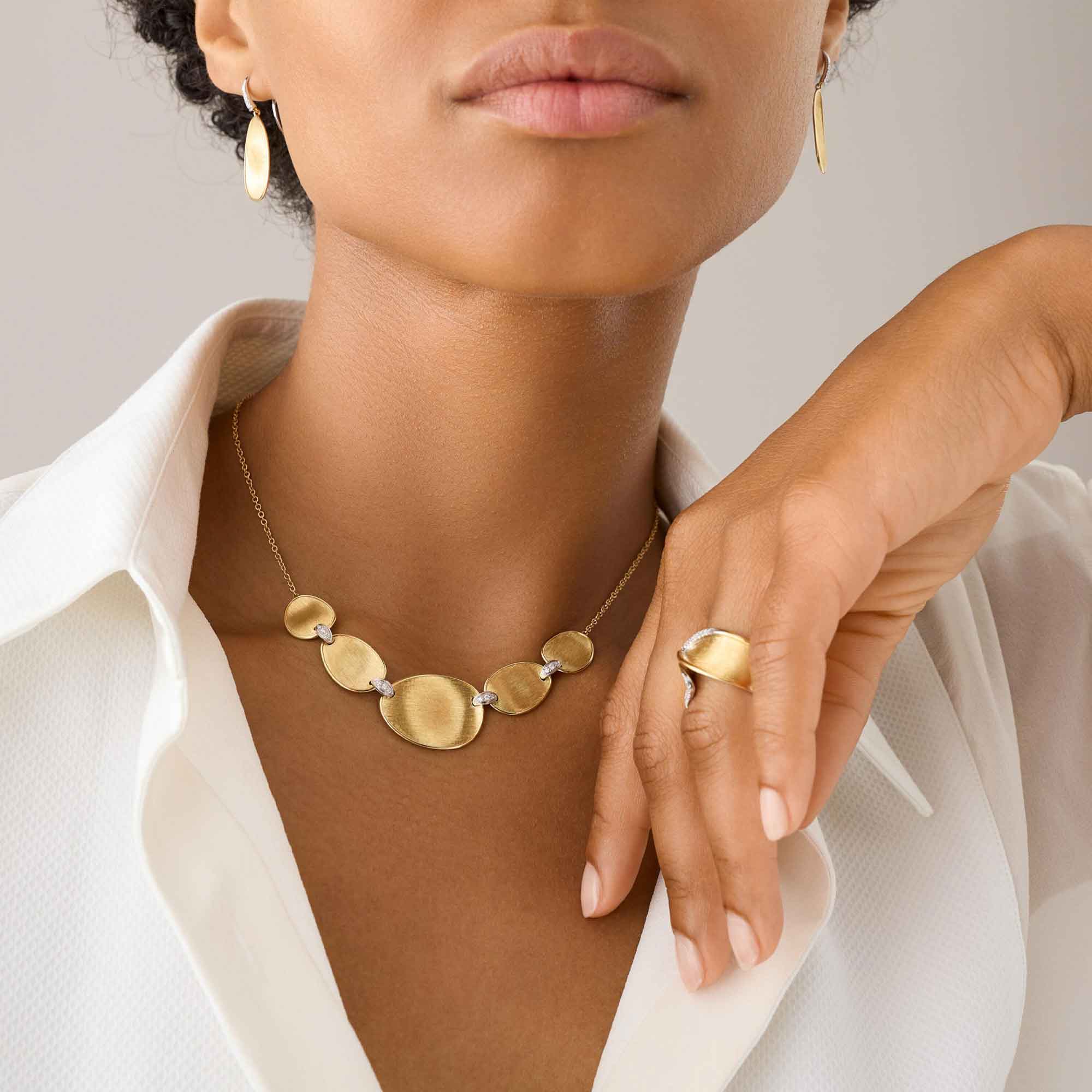 Yellow gold lightweight Lunaria necklace with diamond accents - Image 2