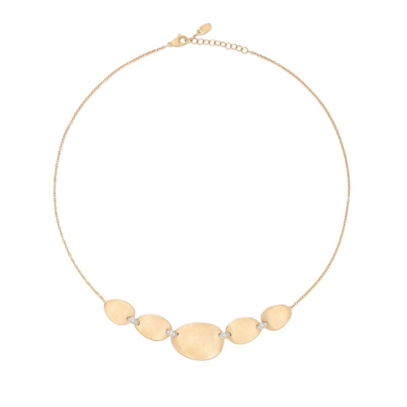 Collana foglie d’oro giallo e dettagli pavé di diamanti