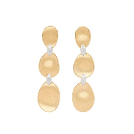 Yellow gold triple Lunaria earrings with diamond accents