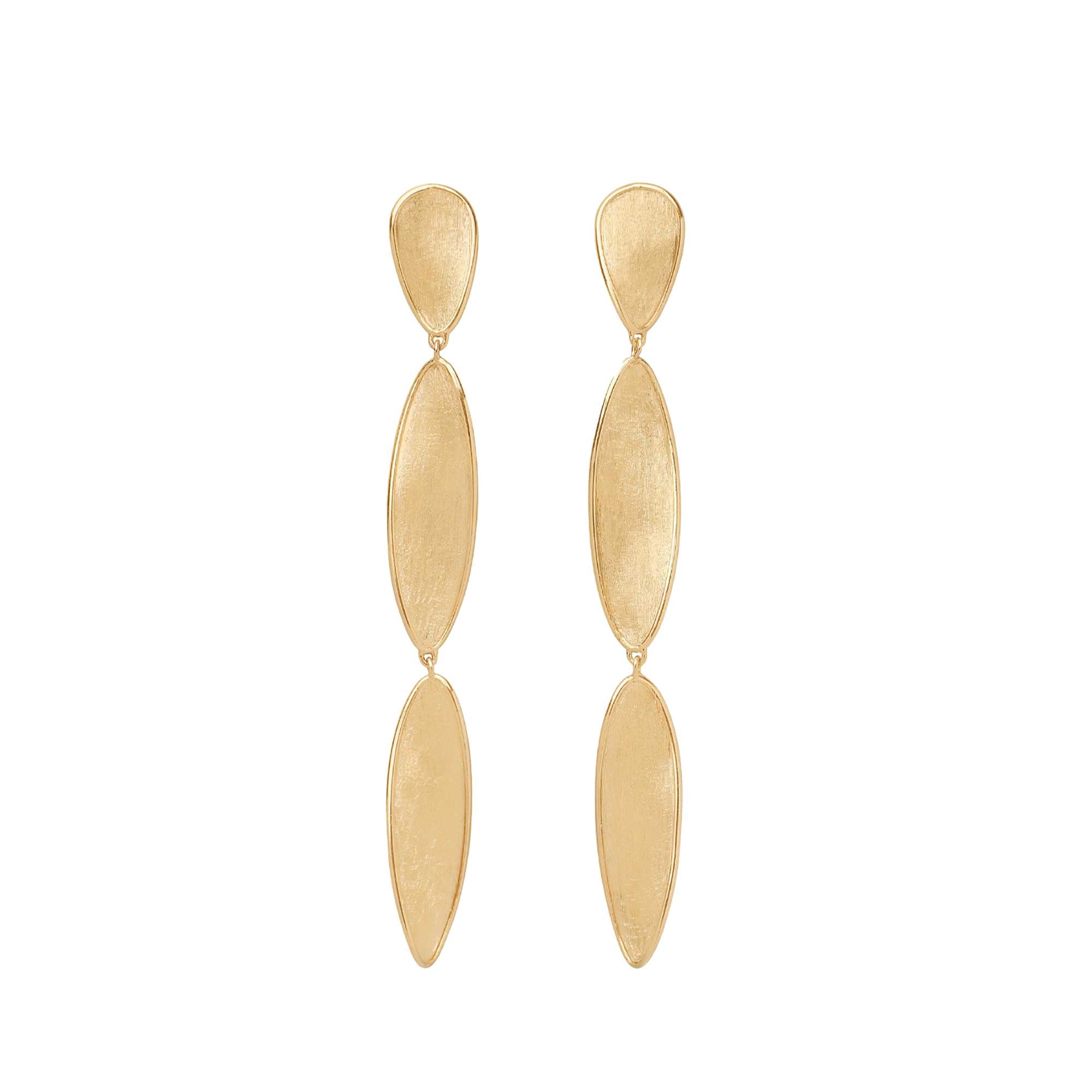 Orecchini Lunaria tripli con foglie ritorte in oro giallo