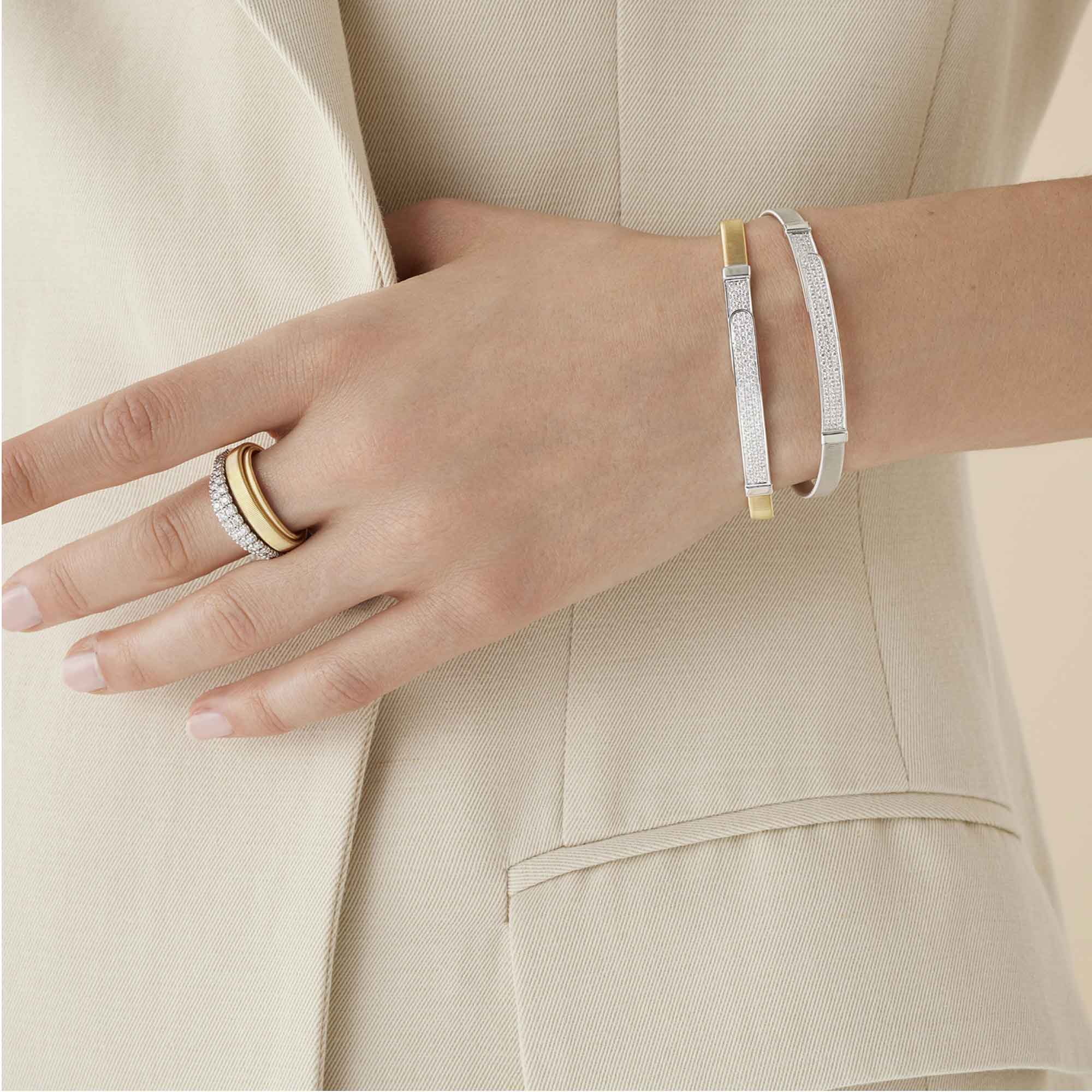 Yellow Gold Coil Diamond Pavé Thin Masai Bangle - Image 2
