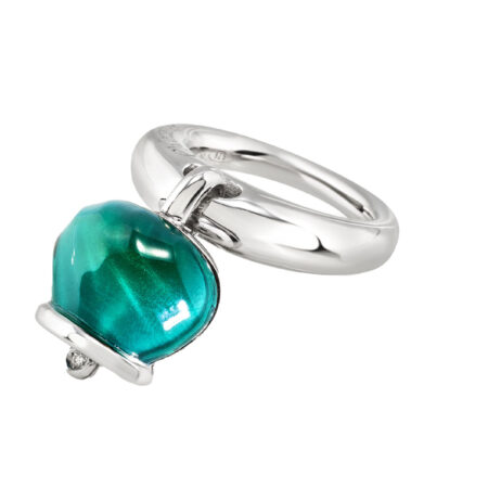 Anello Et Voilà Campanella medio argento resina verde Paraiba diamante taglio brillante