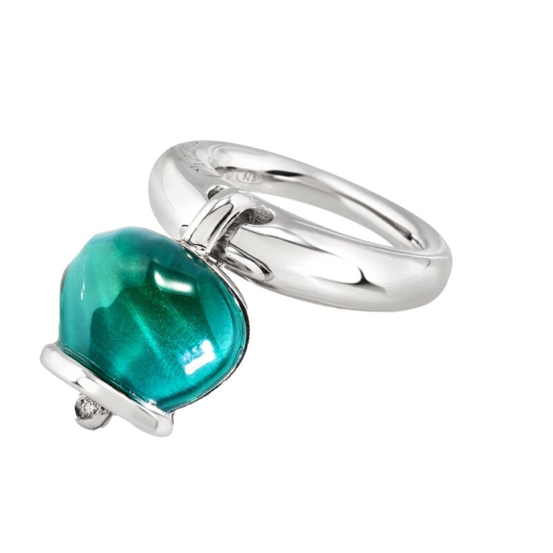 Anello Et Voilà Campanella medio argento resina verde Paraiba diamante taglio brillante