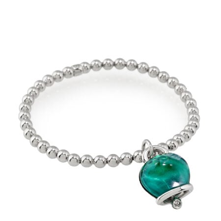 Elastic bracelet Et voilà Silver medium bell pendant in green Paraiba resin