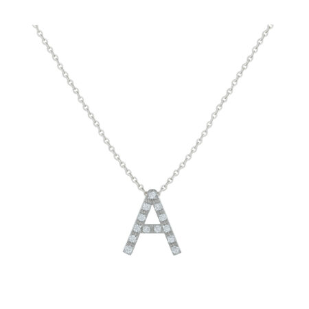 Large white gold and diamond letter A necklace