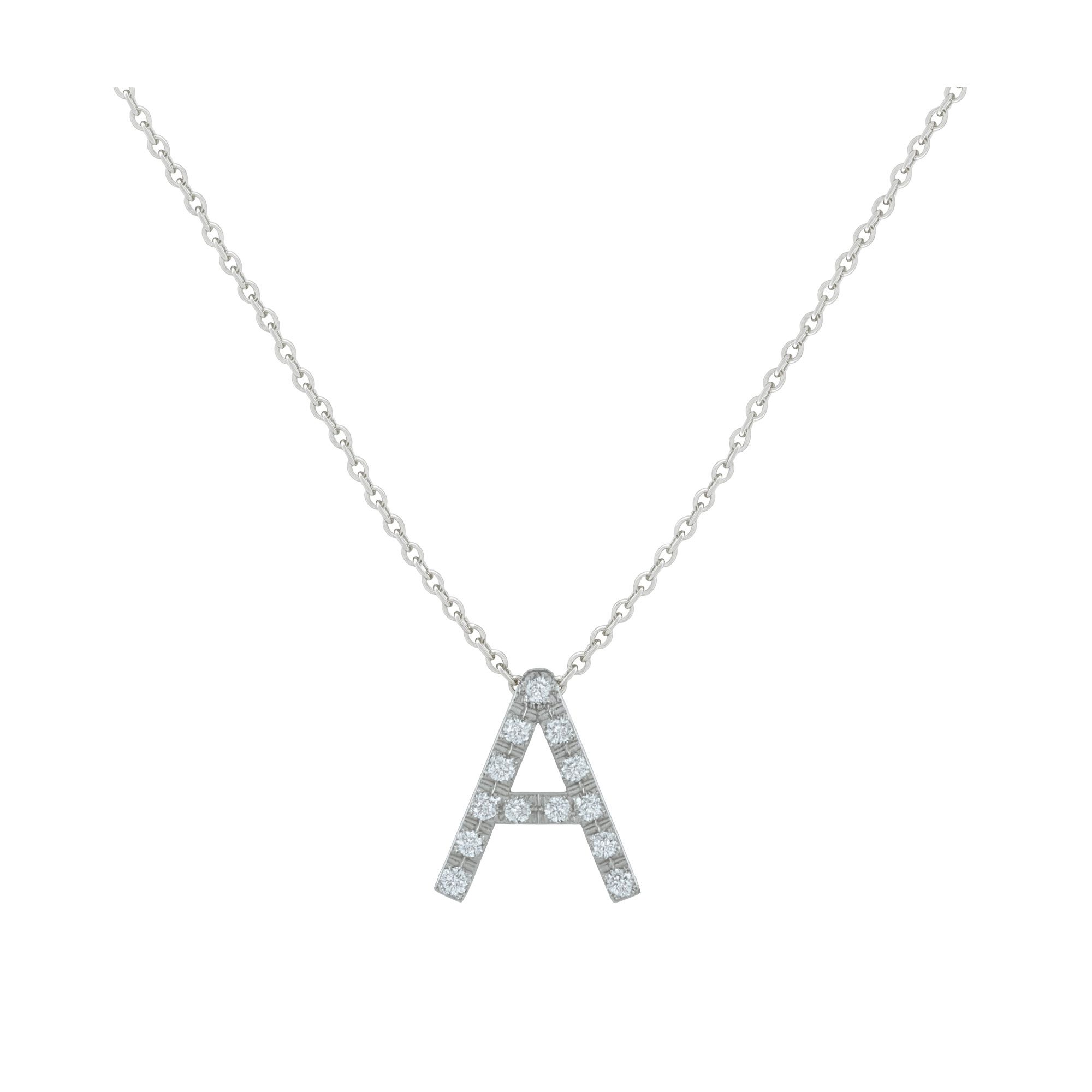 Large white gold and diamond letter A necklace