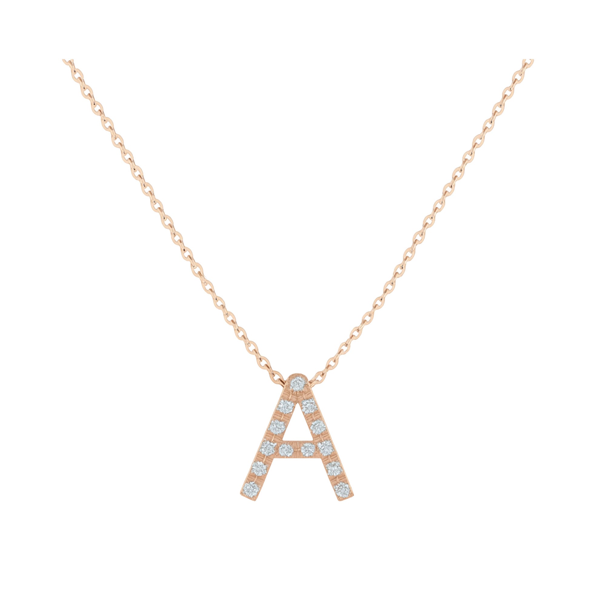 LARGE ROSE GOLD LETTER NECKLACE WITH DIAMONDS