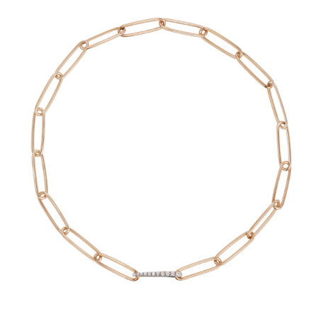 Catena maglie ovali 41cm in oro rosa 18Kt con chiusura in diamanti