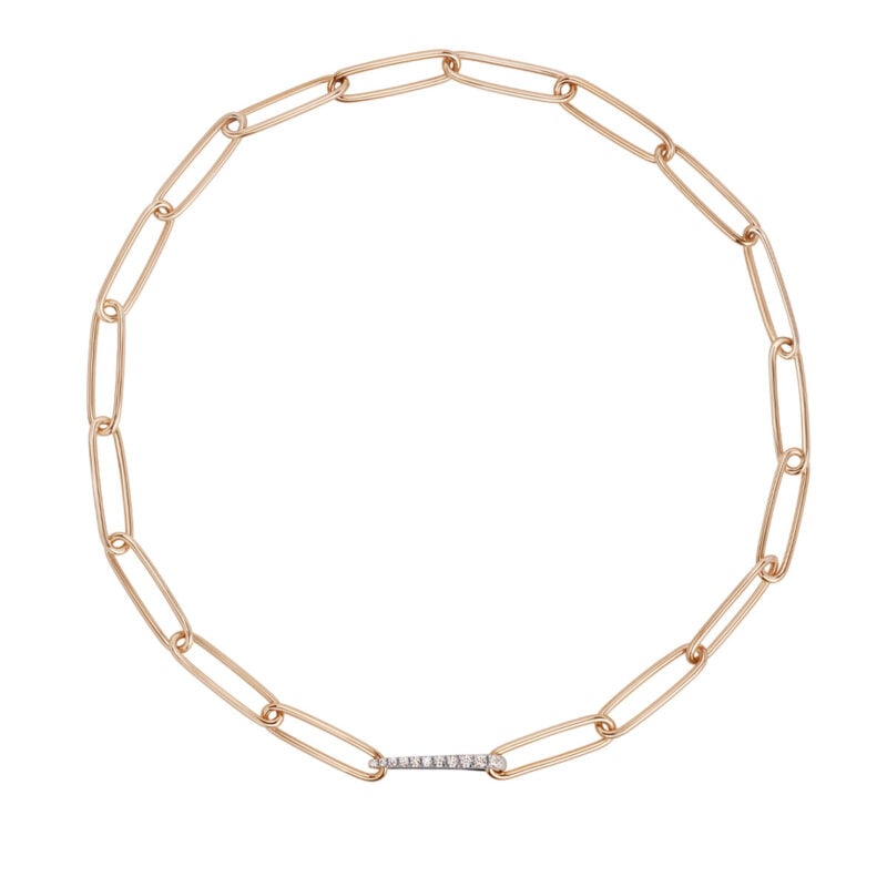 Catena maglie ovali 41cm in oro rosa 18Kt con chiusura in diamanti
