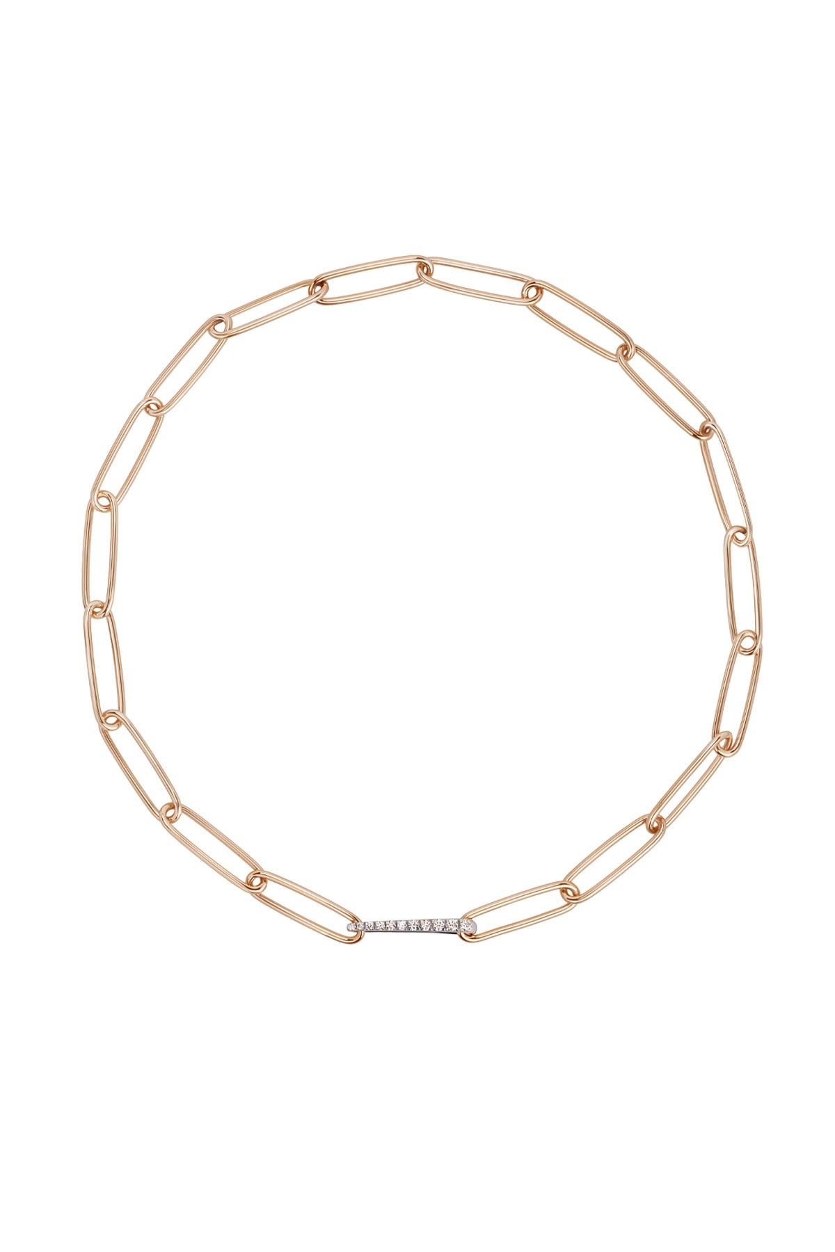 Catena maglie ovali 41cm in oro rosa 18Kt con chiusura in diamanti