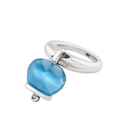 Anello Et Voilà Campanella medio in argento resina topazio azzurro e diamante