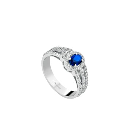 Crusado white gold oval ring sapphire and diamonds