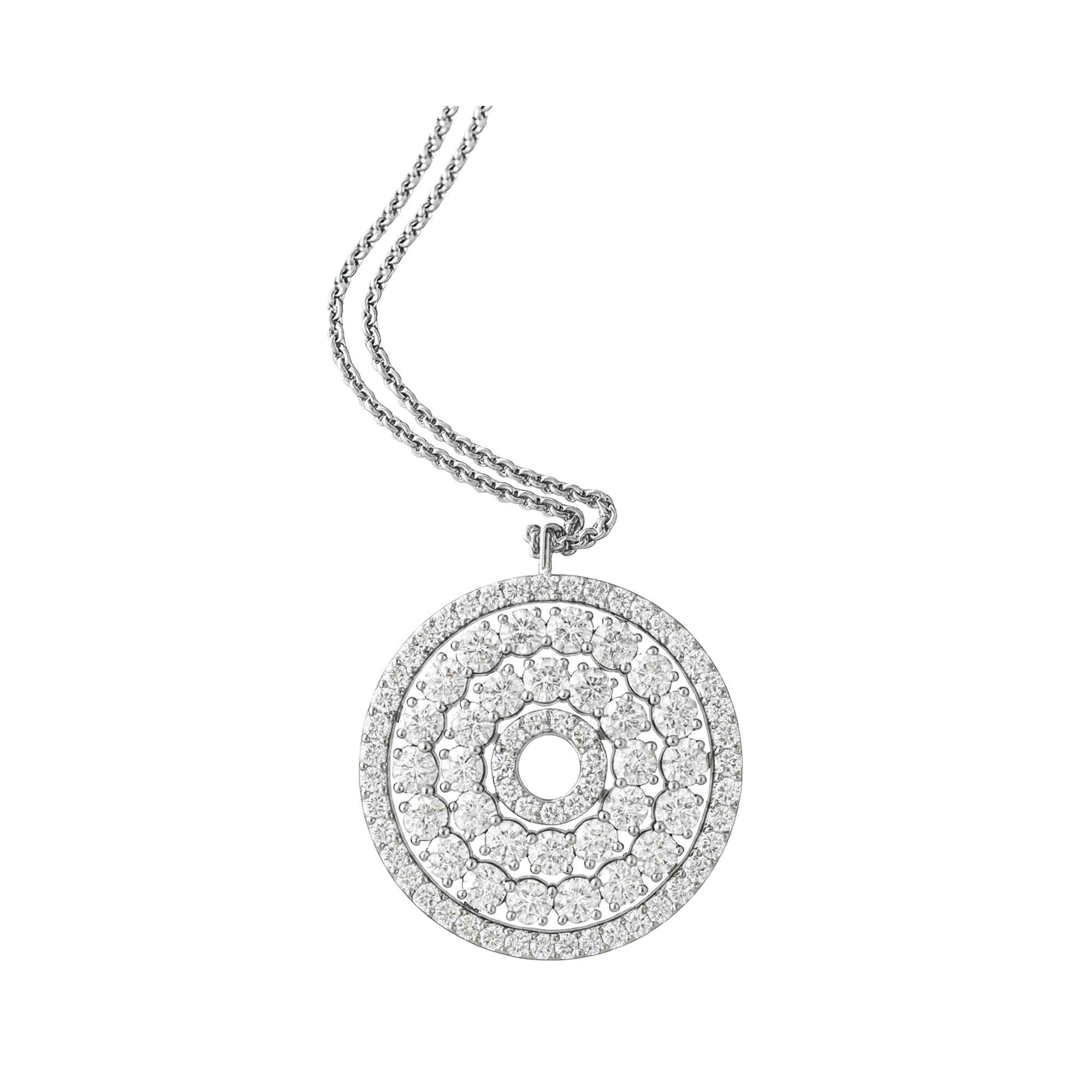 Collana Griffe Oro Bianco Ciondolo Pavé cerchio centrale