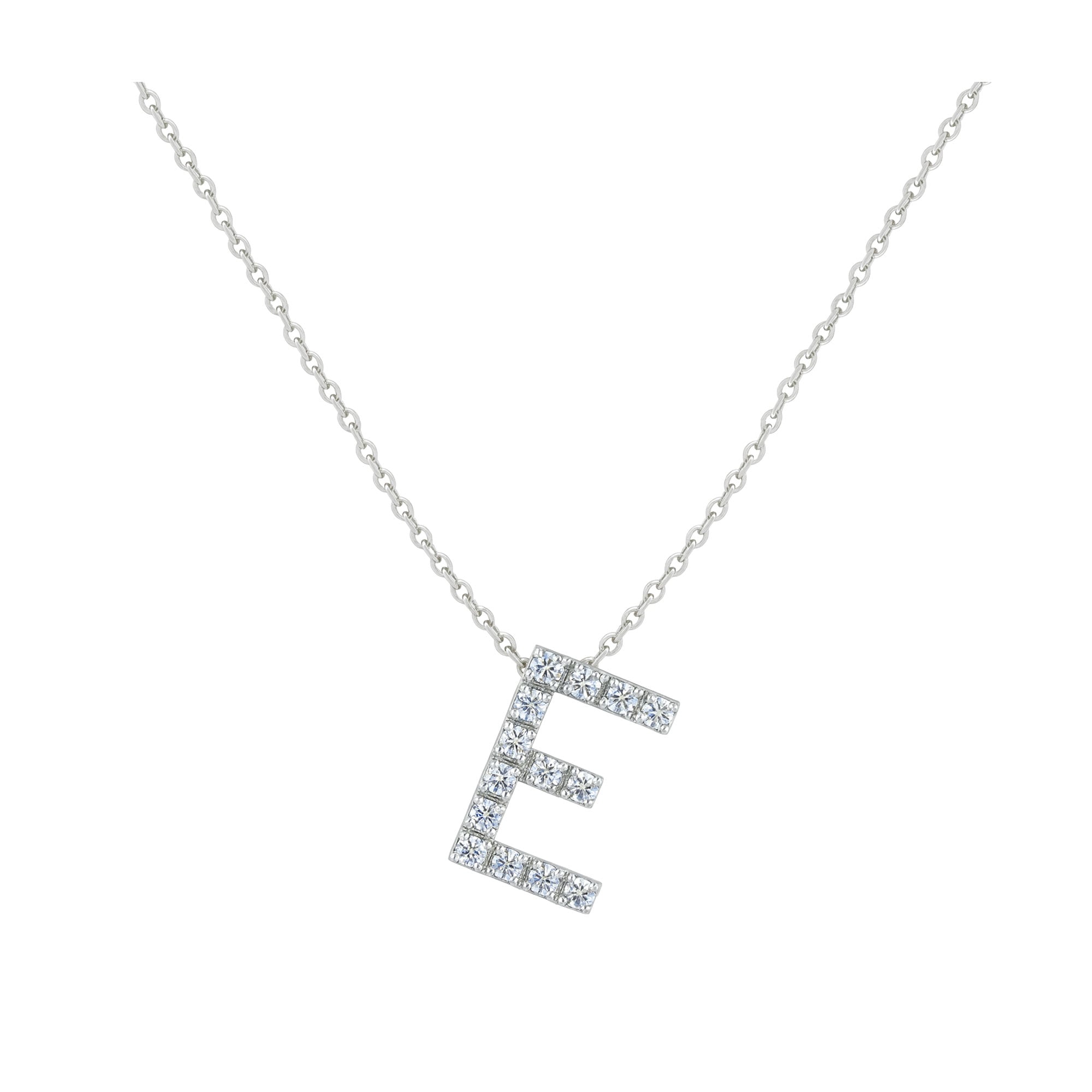 COLLANA LETTERA E GRANDE ORO BIANCO E BRILLANTI