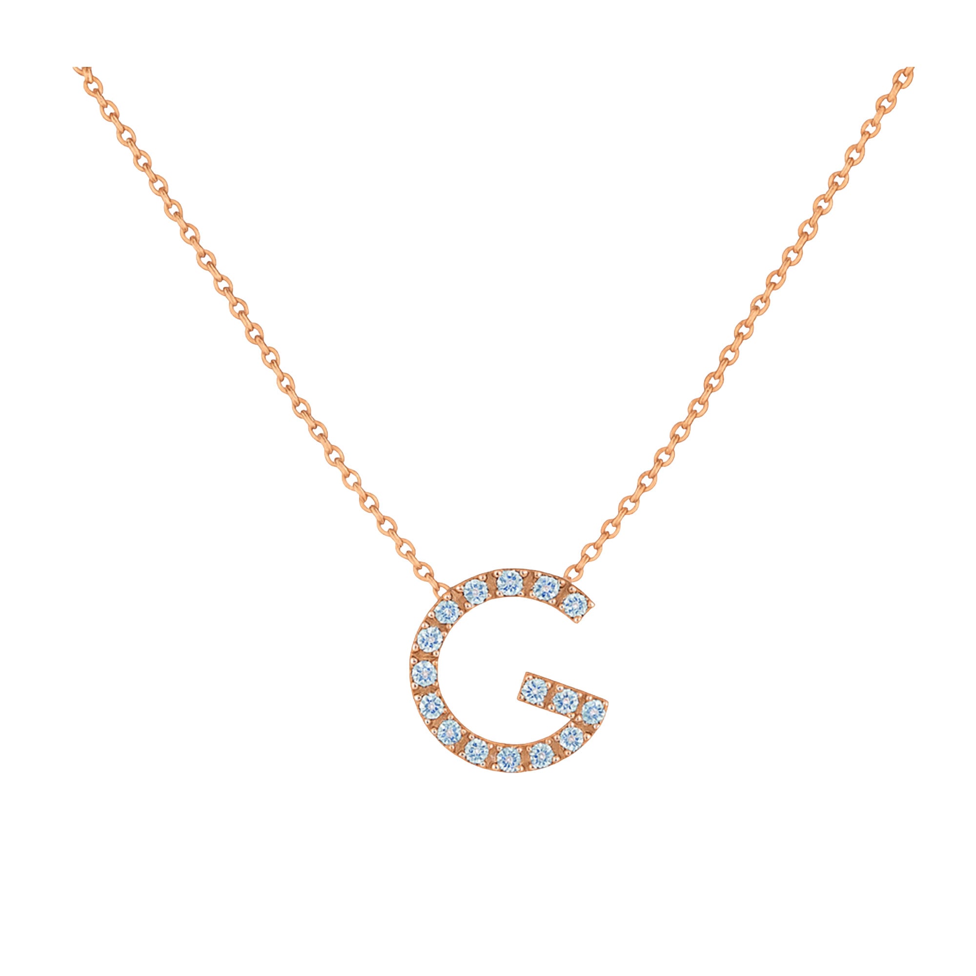 LARGE LETTER G NECKLACE IN ROSE GOLD AND DIAMONDS