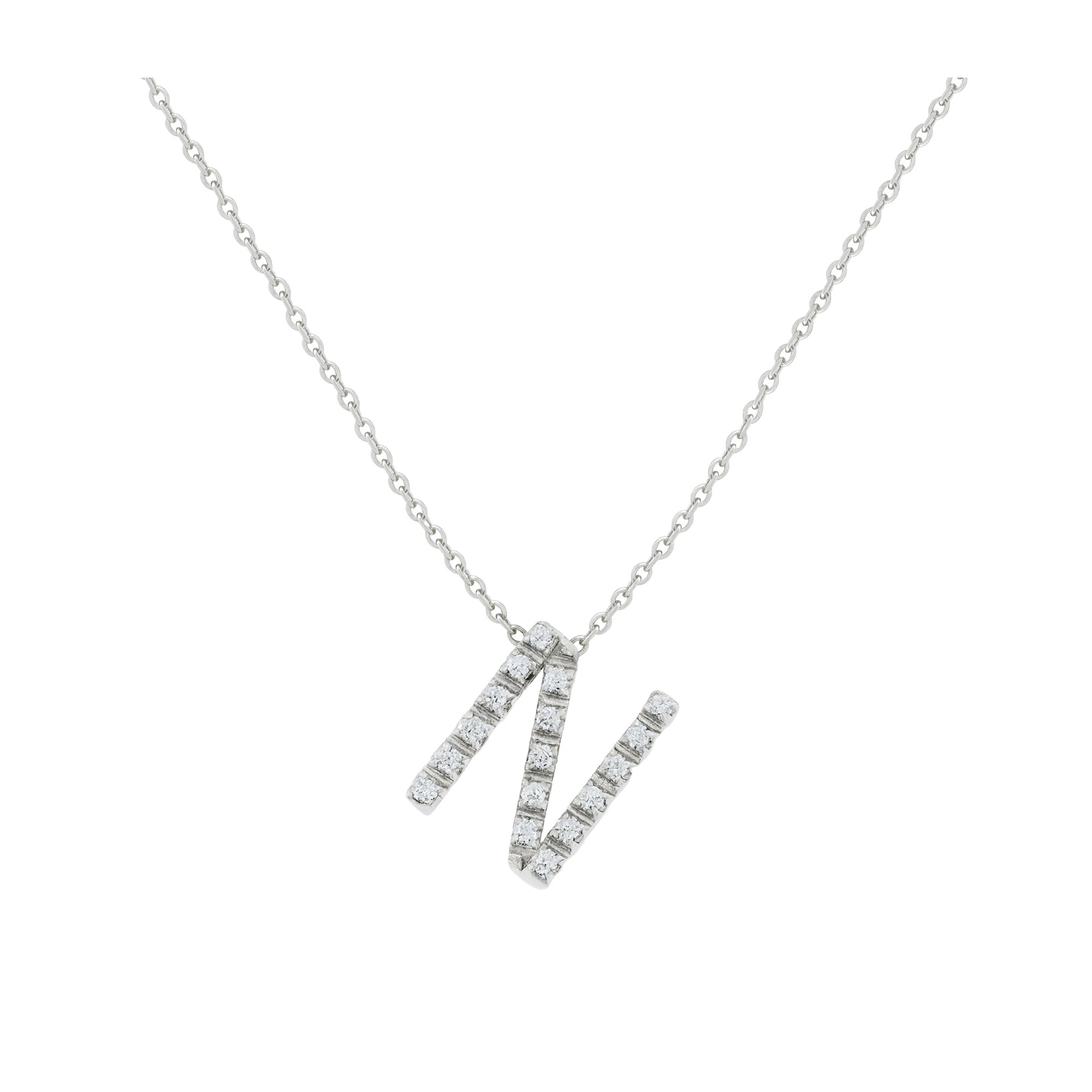 COLLANA LETTERA N GRANDE ORO BIANCO E BRILLANTI