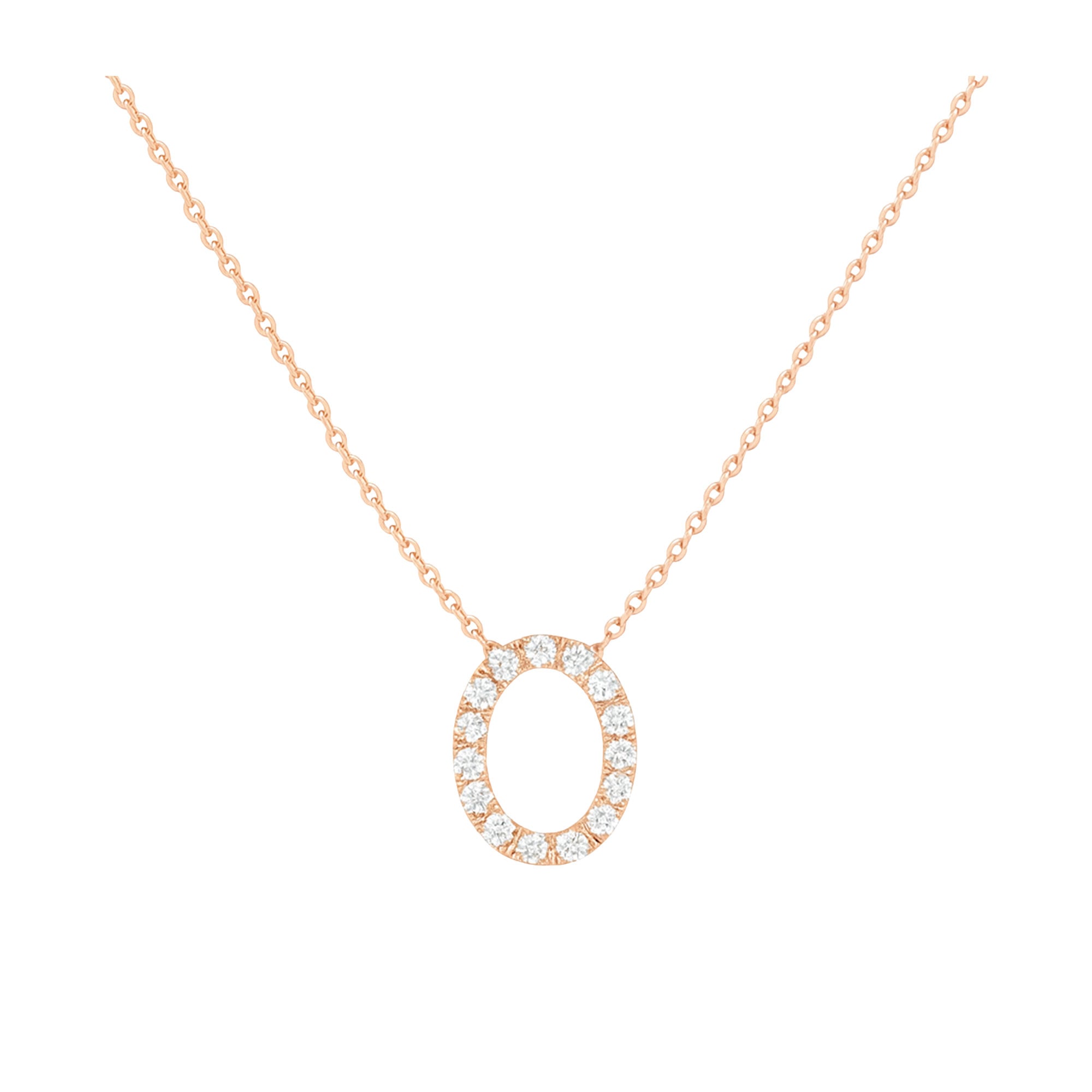COLLANA LETTERA O GRANDE ORO ROSA E BRILLANTI