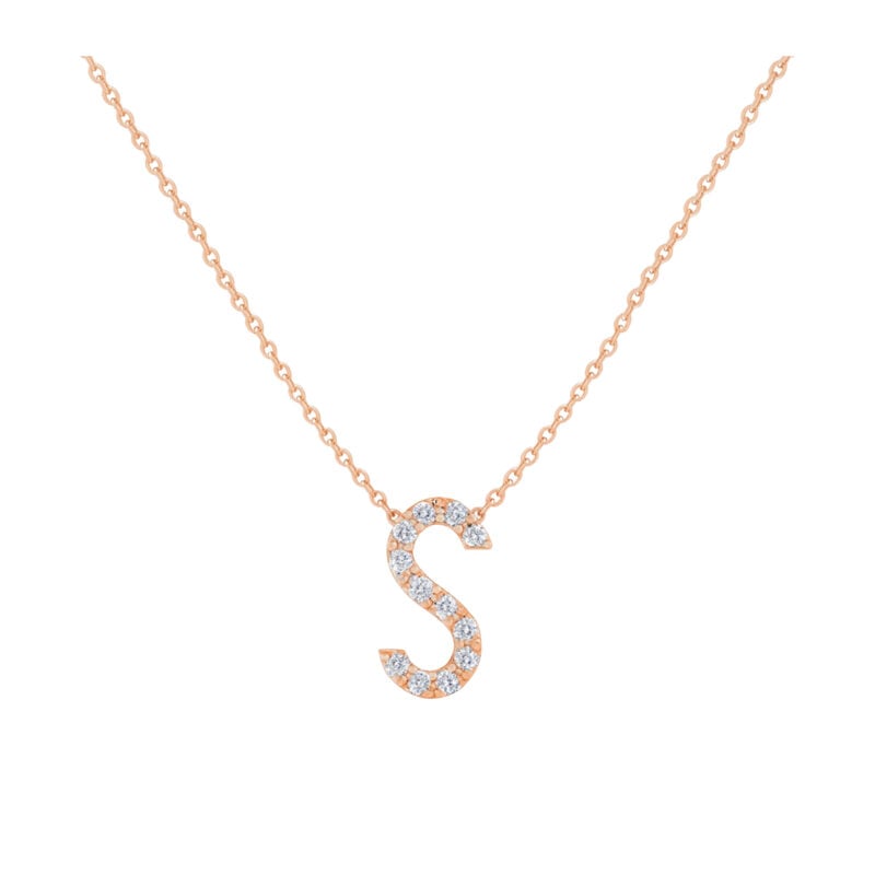 COLLANA S LETTERA GRANDE ORO ROSA E BRILLANTI