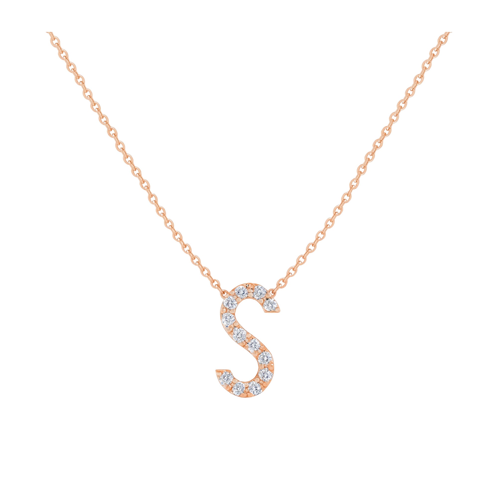 COLLANA S LETTERA GRANDE ORO ROSA E BRILLANTI