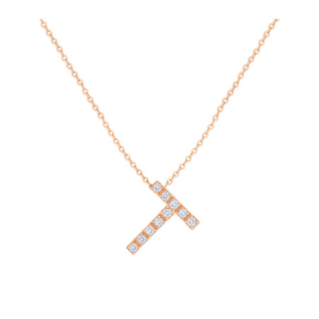COLLANA LETTERA T GRANDE ORO ROSA E BRILLANTI