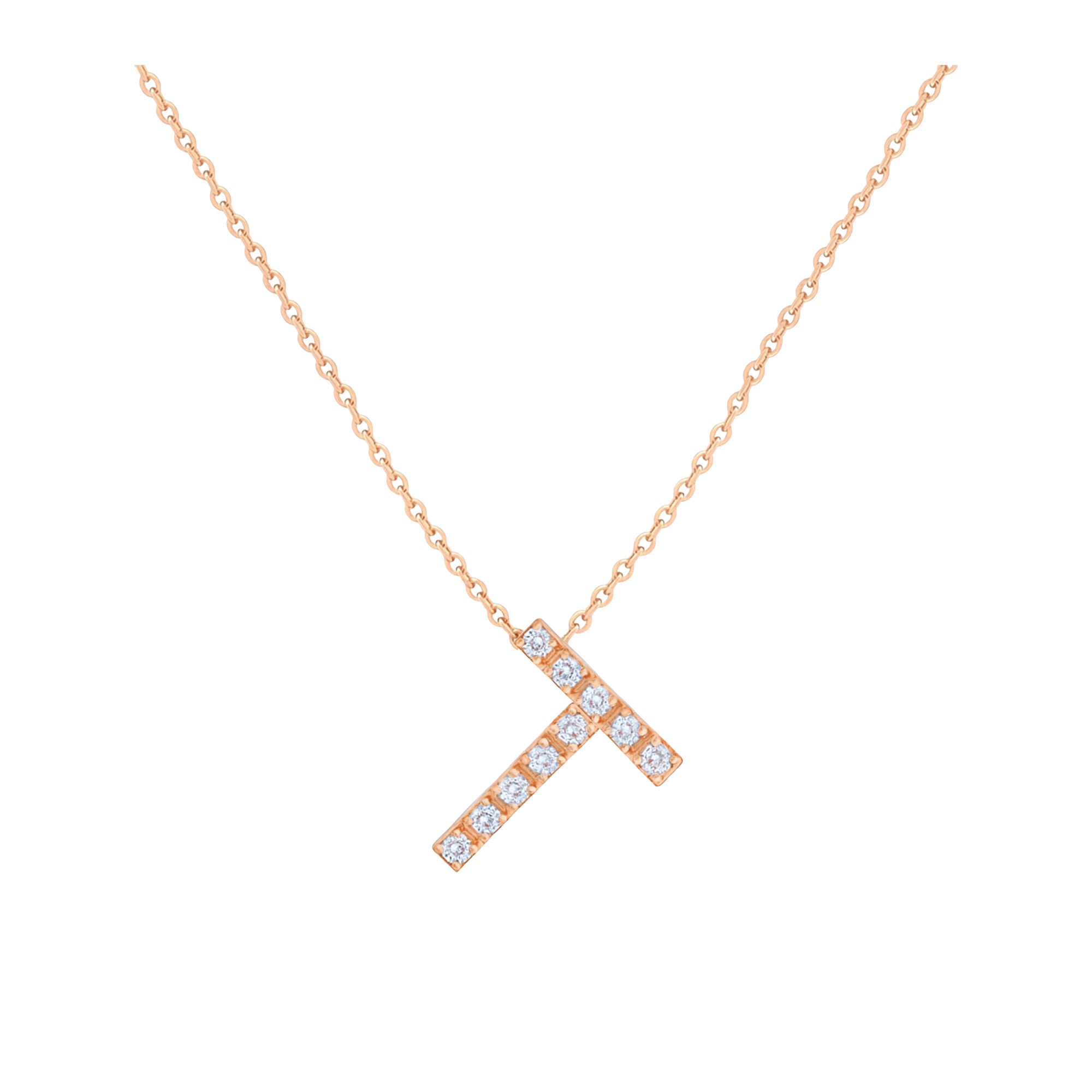 COLLANA LETTERA T GRANDE ORO ROSA E BRILLANTI