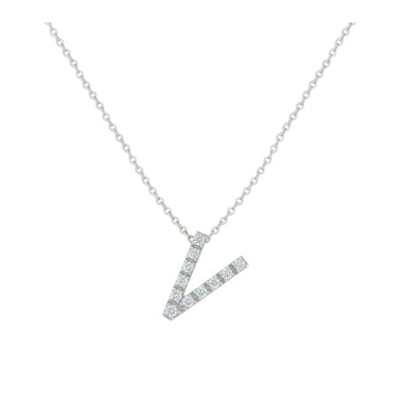 COLLANA LETTERA V GRANDE BIANCO ORO E BRILLANTI