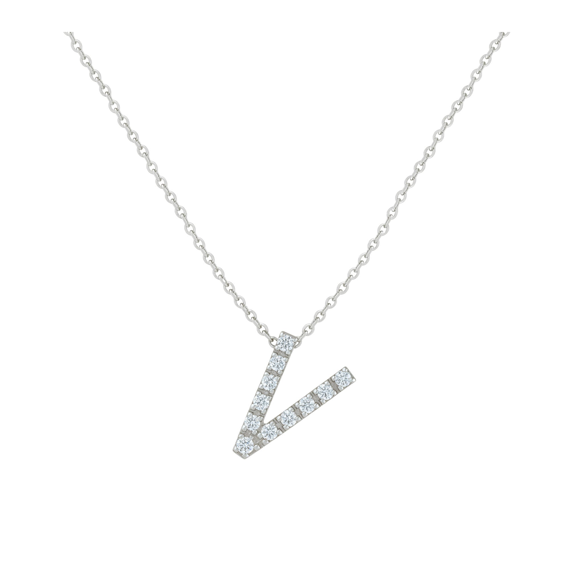 COLLANA LETTERA V GRANDE BIANCO ORO E BRILLANTI