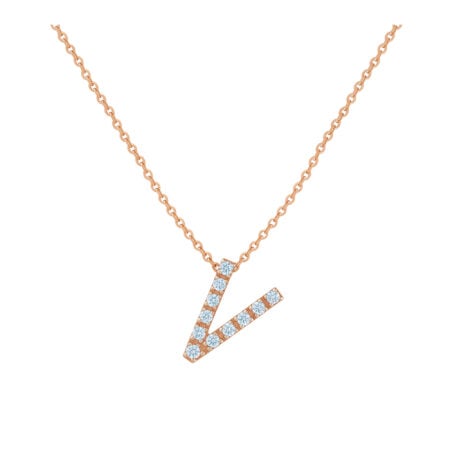 COLLANA LETTERA V GRANDE ORO ROSA E BRILLANTI