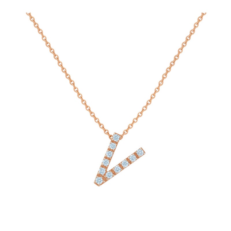 COLLANA LETTERA V GRANDE ORO ROSA E BRILLANTI