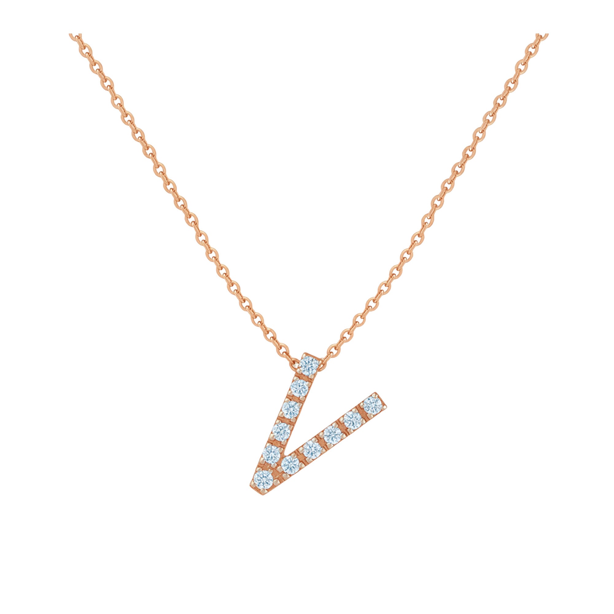 COLLANA LETTERA V GRANDE ORO ROSA E BRILLANTI