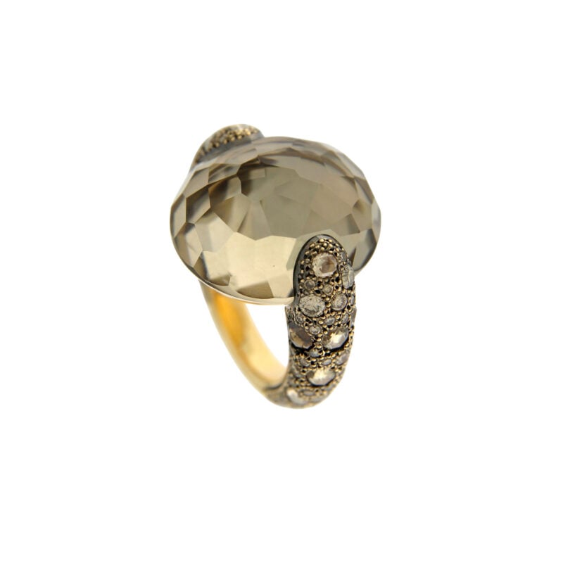 ANELLO POMELLATO TANGO QUARZO FUMÉ E BRILLANTI BROWN