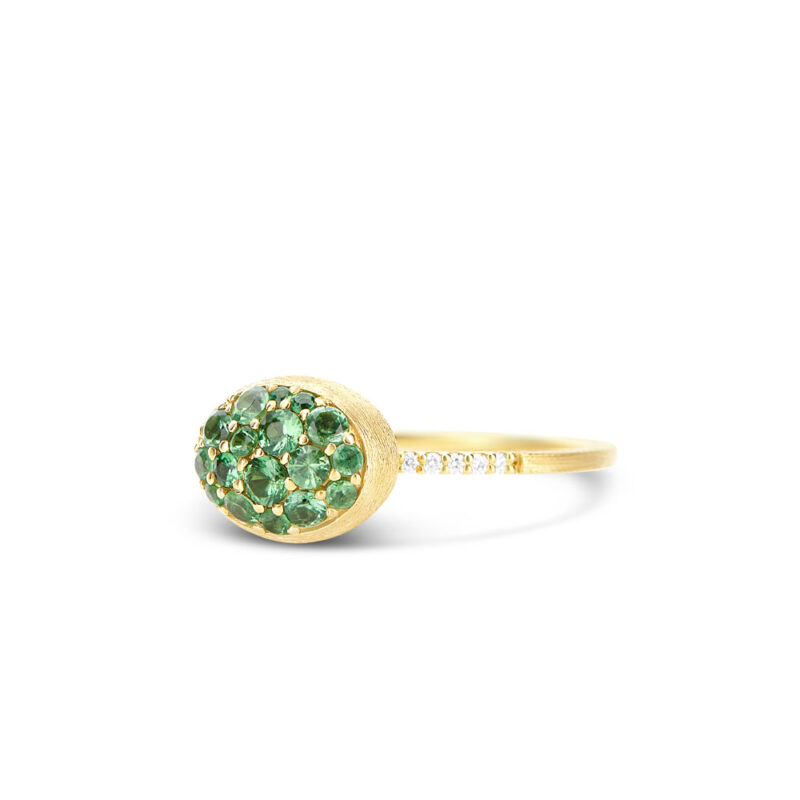 Anello Boule Ovale con Pavè di zaffiri oro giallo 