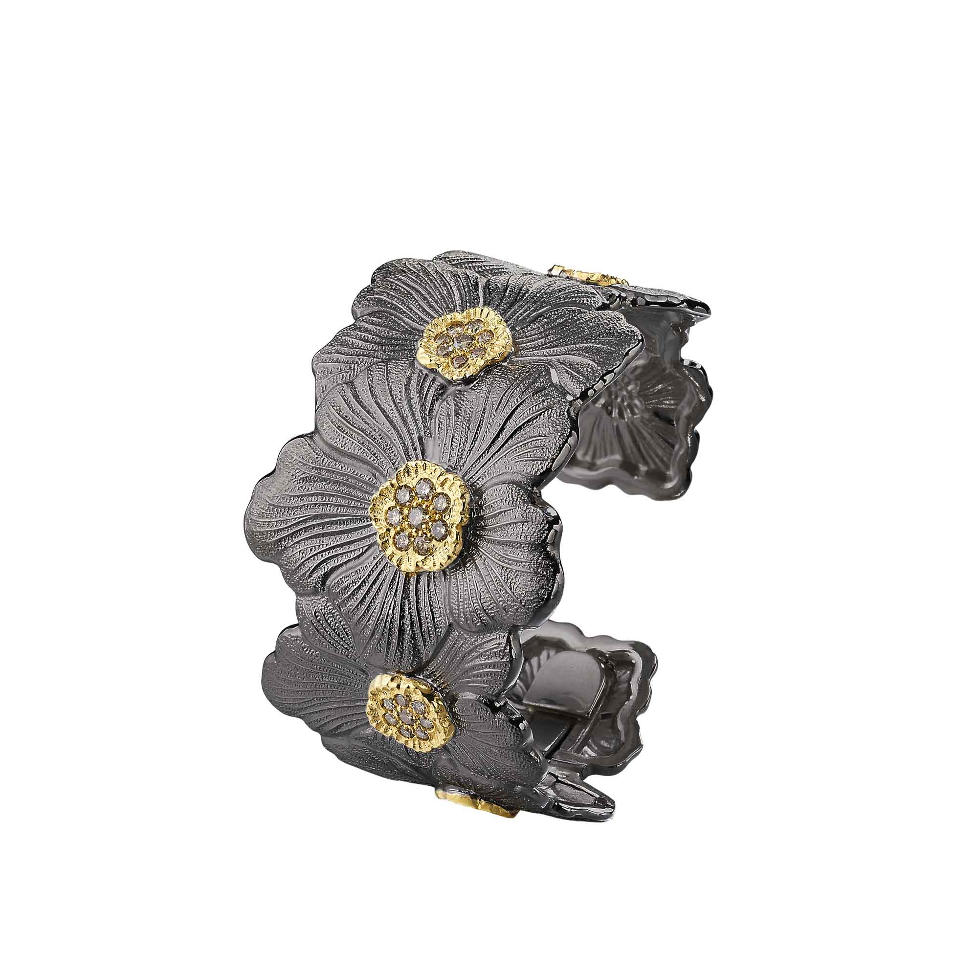 GARDENIA CUFF BRACELET SILVER AND RUTENIUM WITH BROWN DIAMONDS - Image 2