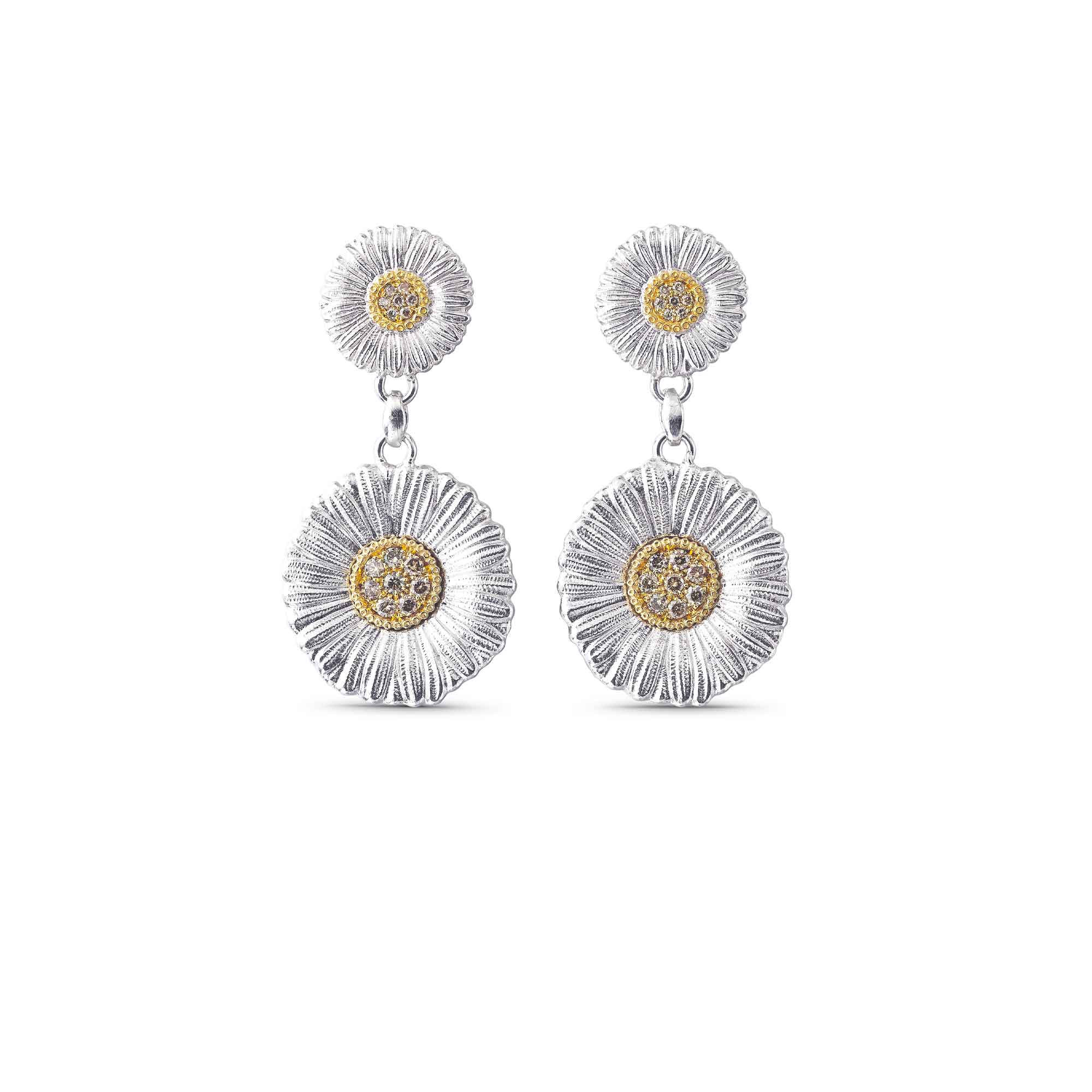 BLOSSOM DAISY EARRINGS IN SILVER AND DIAMONDS, 1.6 CM